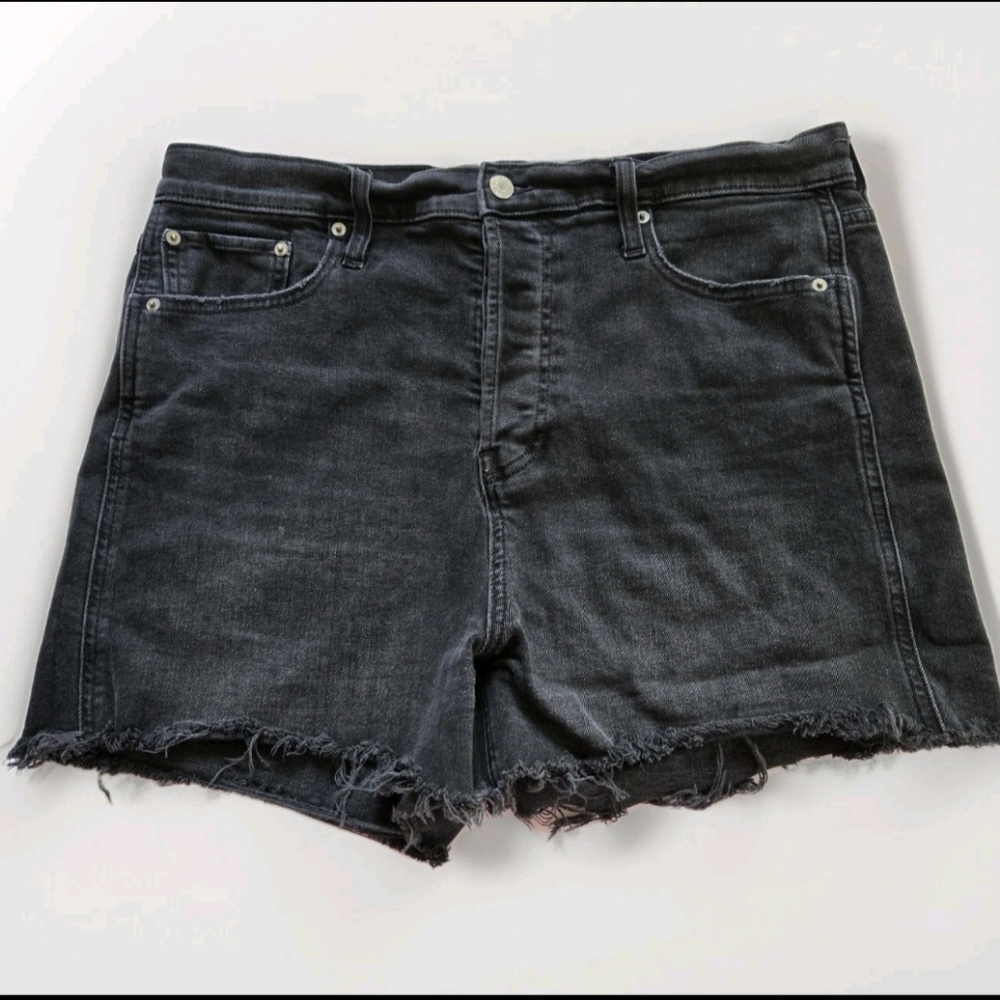 GAP Cheeky Shorts Black Denim Size 16T 33 TALL Button Fly Frayed Hem Distressed